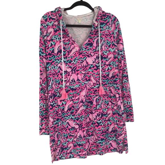 Lilly Pulitzer Rylie Cover Up Dress in Resort Navy Pop Up Lobstah Roll Small - Picture 3 of 13